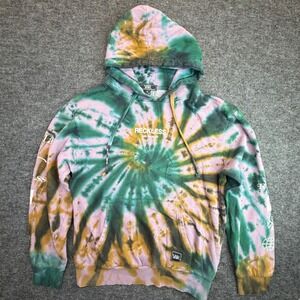 Young & Reckless Hoodie Mens M Multi Color Tie Dye Graphic Pullover Sweatshirt